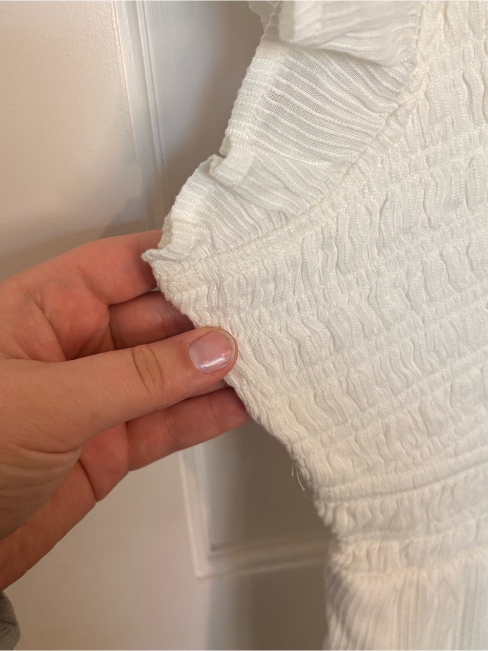 Quince Textured Cotton Smocked V-Neck Midi Dress White Summery - Picture 10 of 14